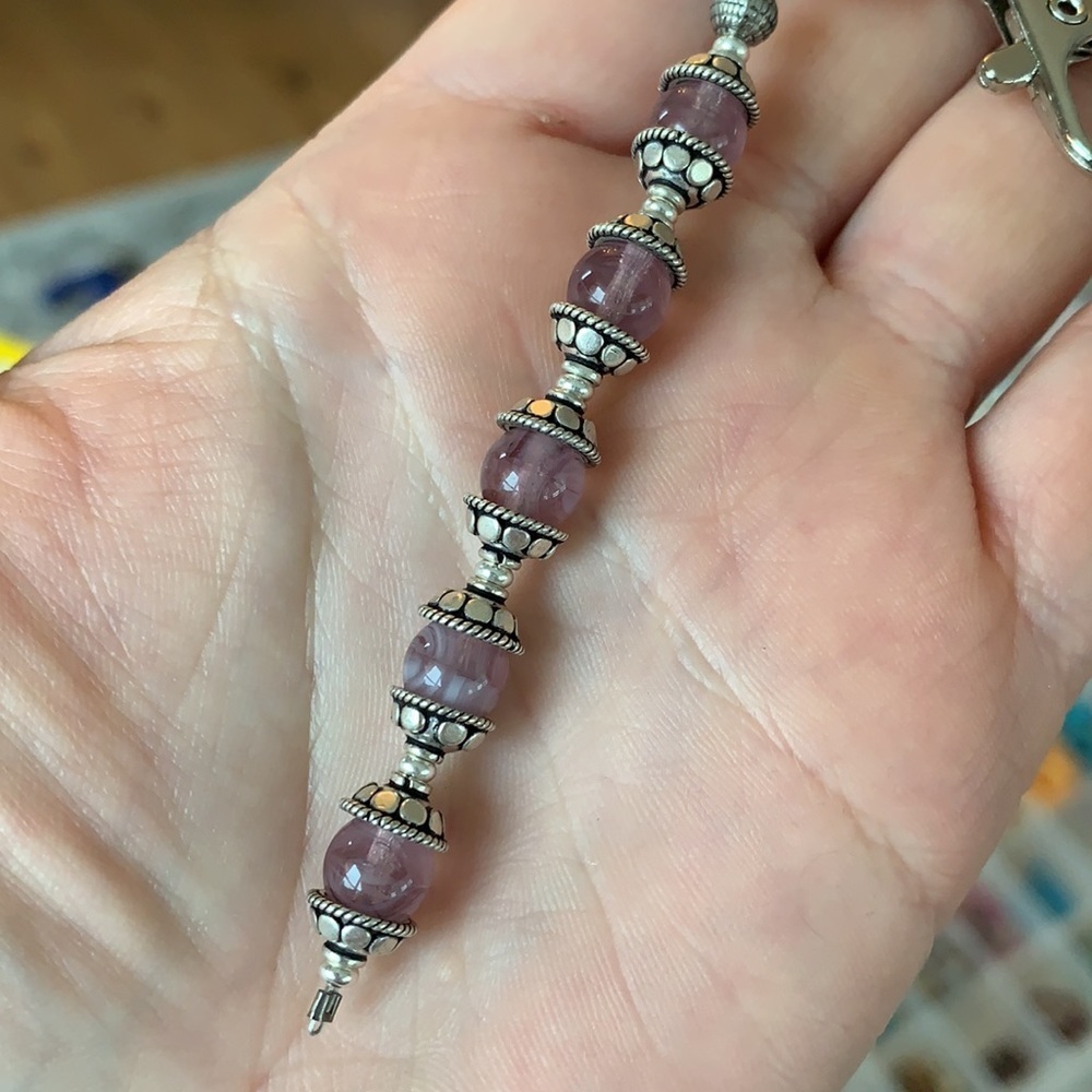 Purple agate beaded handmade keychain - Picture 3 of 9